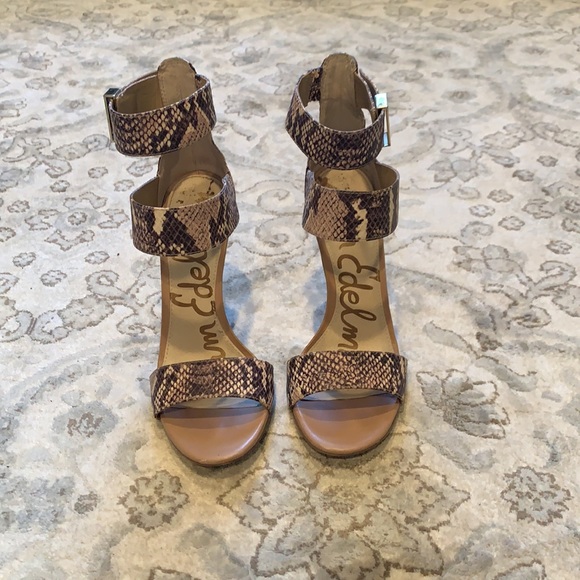 Sam Edelman Taupe Snake Print Sandals - Picture 2 of 6